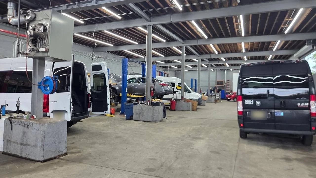 Vans inside the Newark workshop
